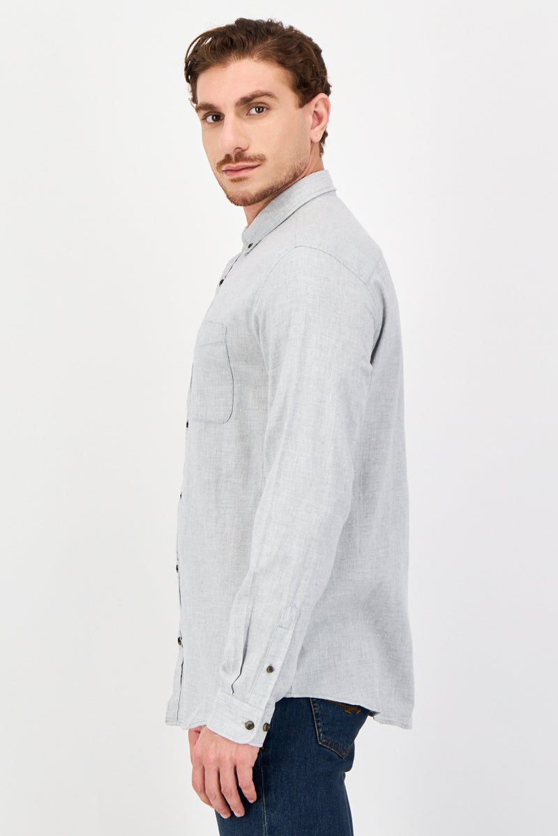 JACK & JONES Men Regular Fit Heather Long Sleeve Casual Shirt, Grey - Image 2